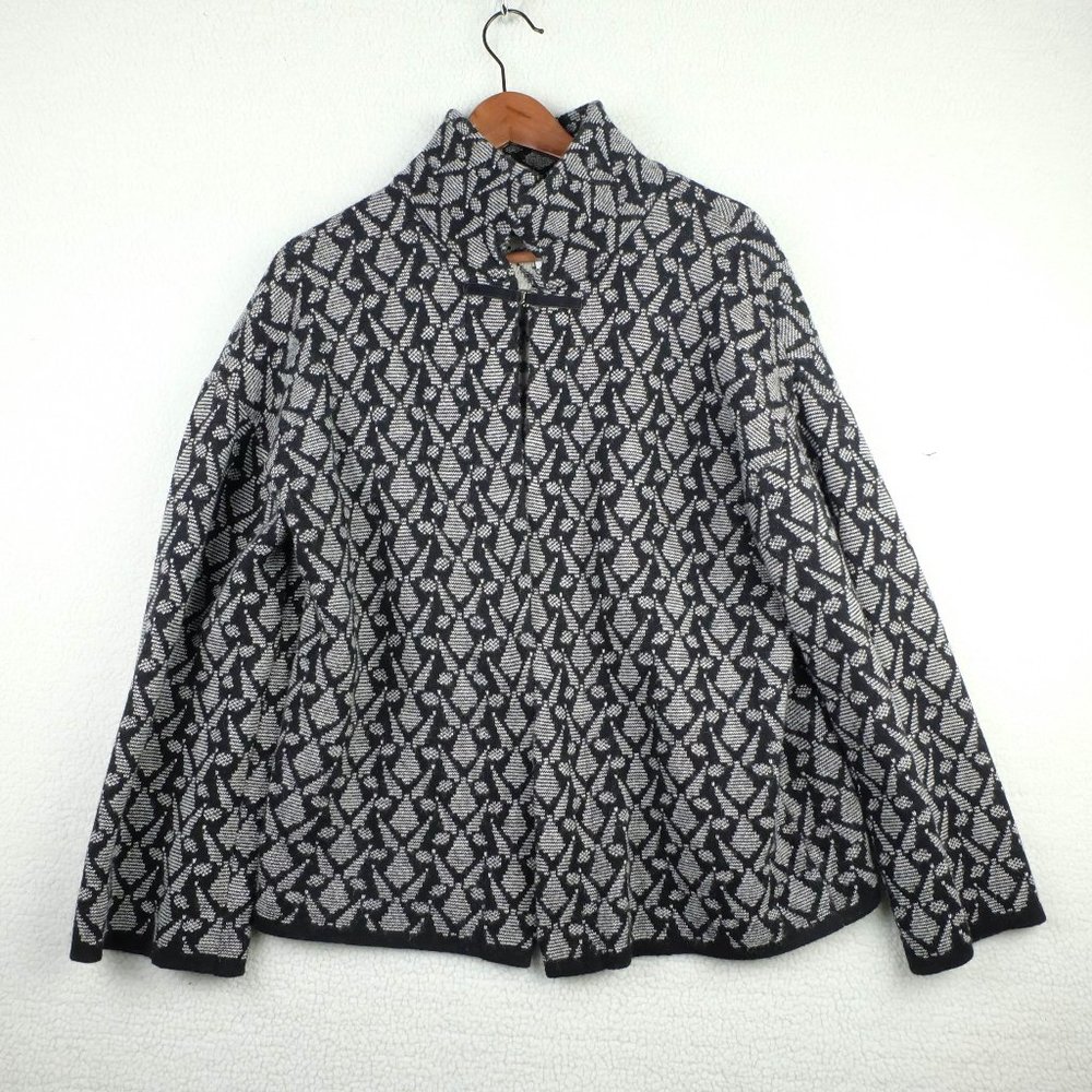 Chiaramente Sweater Womens Large White Black Geometric Wool Open Knit Italy
